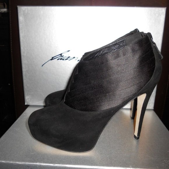 Brian Atwood DASHA Suede Satin Platform Ankle Booties Boots Shoes - Picture 9 of 12